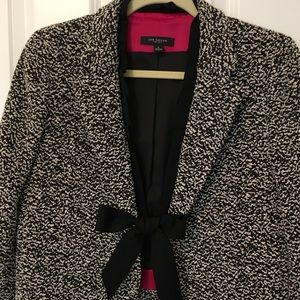 Black and white boucle tie front jacket